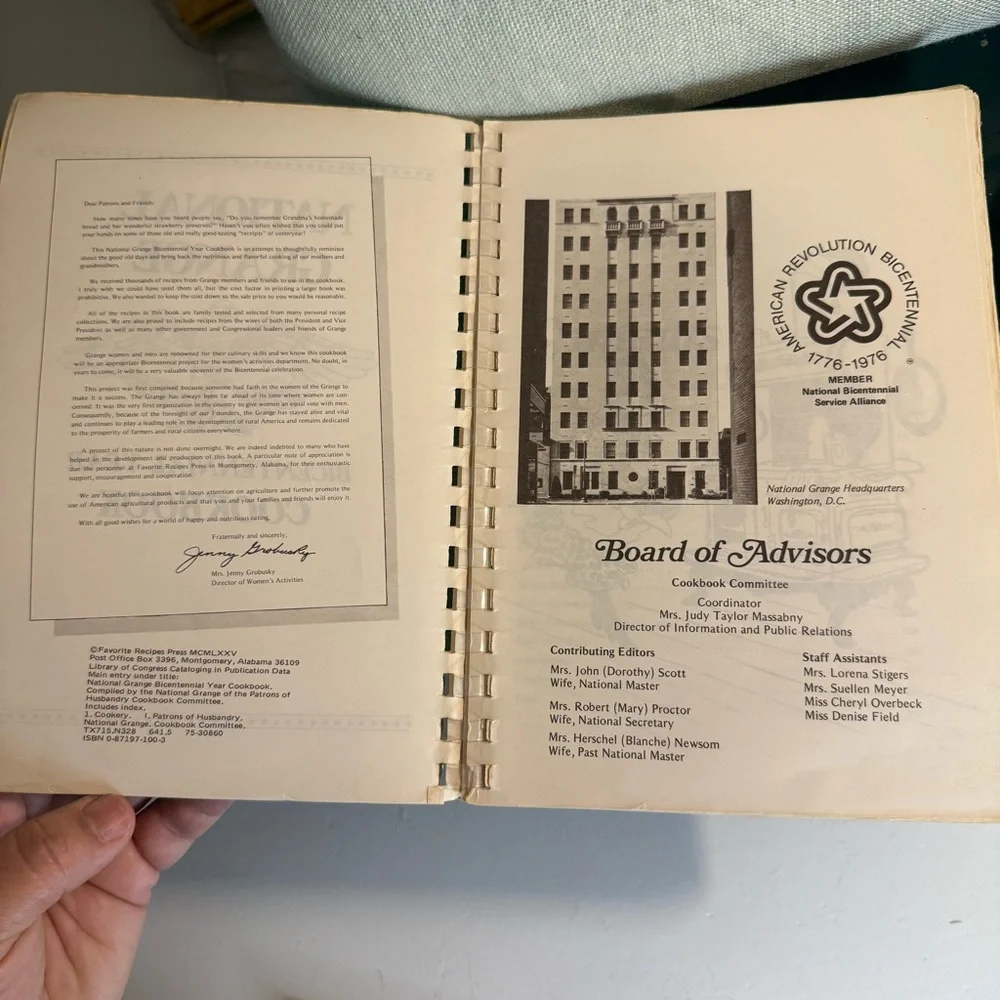 National Grange Bicentennial Year Cookbook Patrons of Husbandry ‘76 Recipes Book
